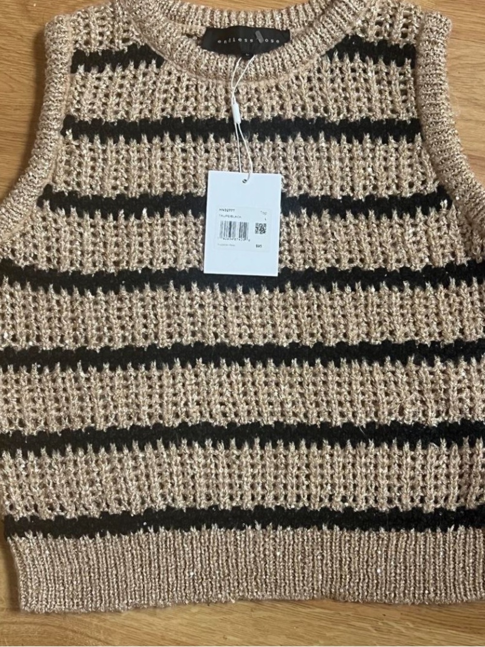 Endless Rose Beige and Black Striped Knit V-Neck Sweater Vest